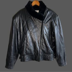 Vintage 80/90’s Pia Rucci Leather Moto Jacket with Faux Fur Collar
